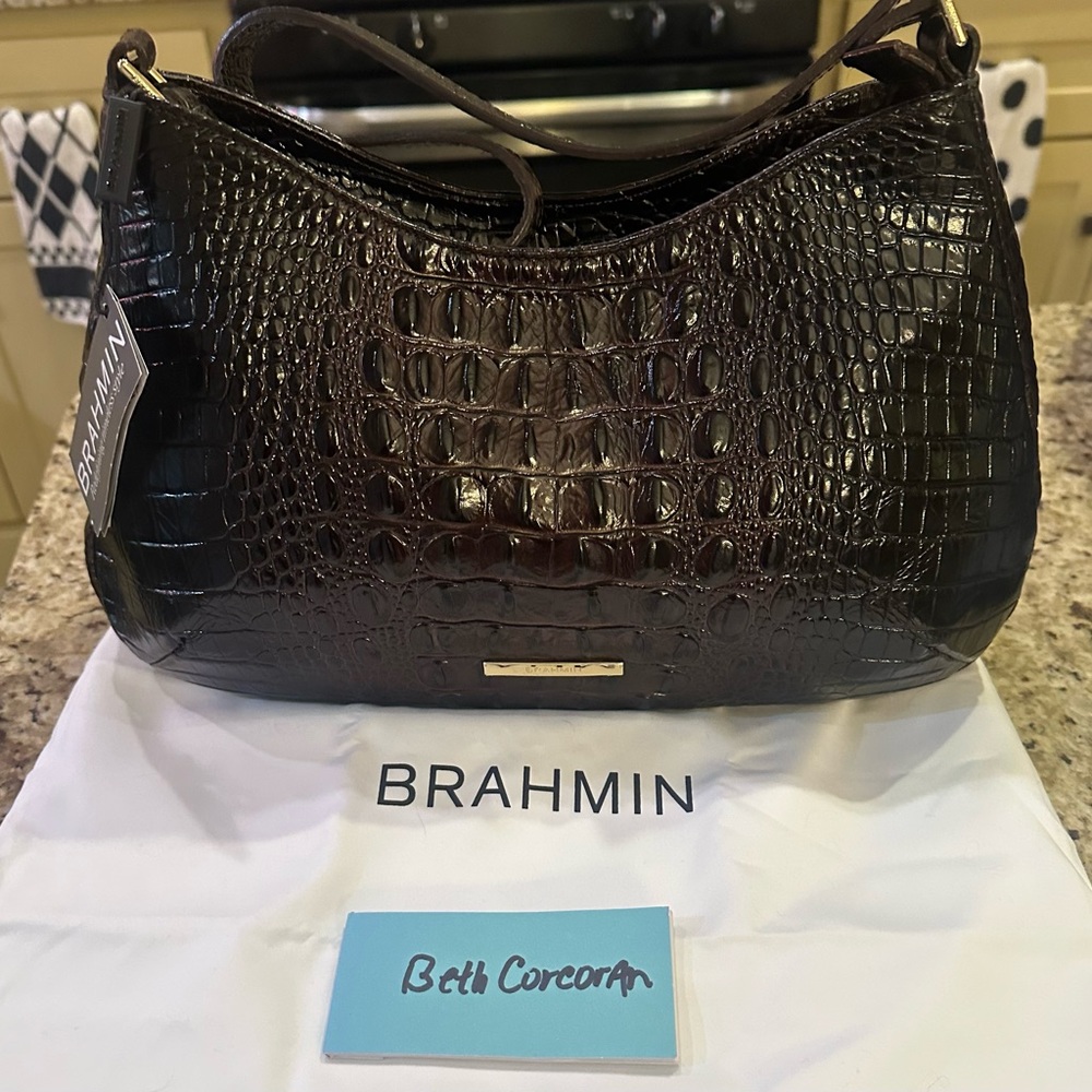 Brahmin Black Crocodile Embossed Women's Bag